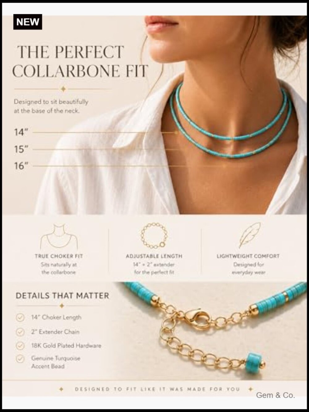 Genuine Turquoise Heishi Choker Necklace Adjustable 14-16 - Picture 5 of 7